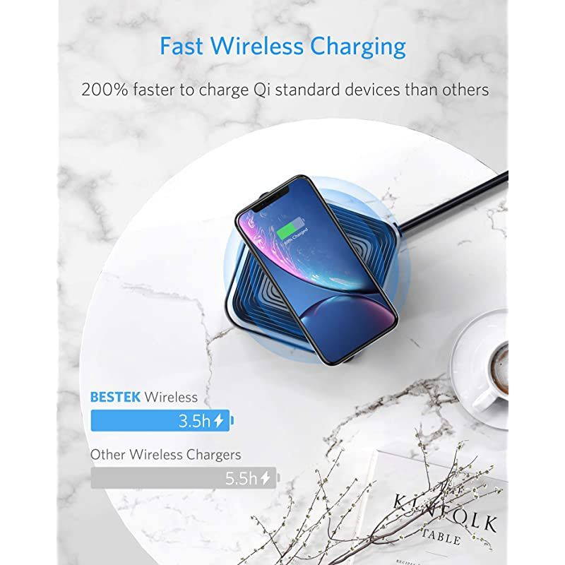 1500 Joules Surge Protector with Wireless Charger 8Outlet Power Strip Tower with 40W 6Port USB Charging Station6 Feet Extension CordETL Listed