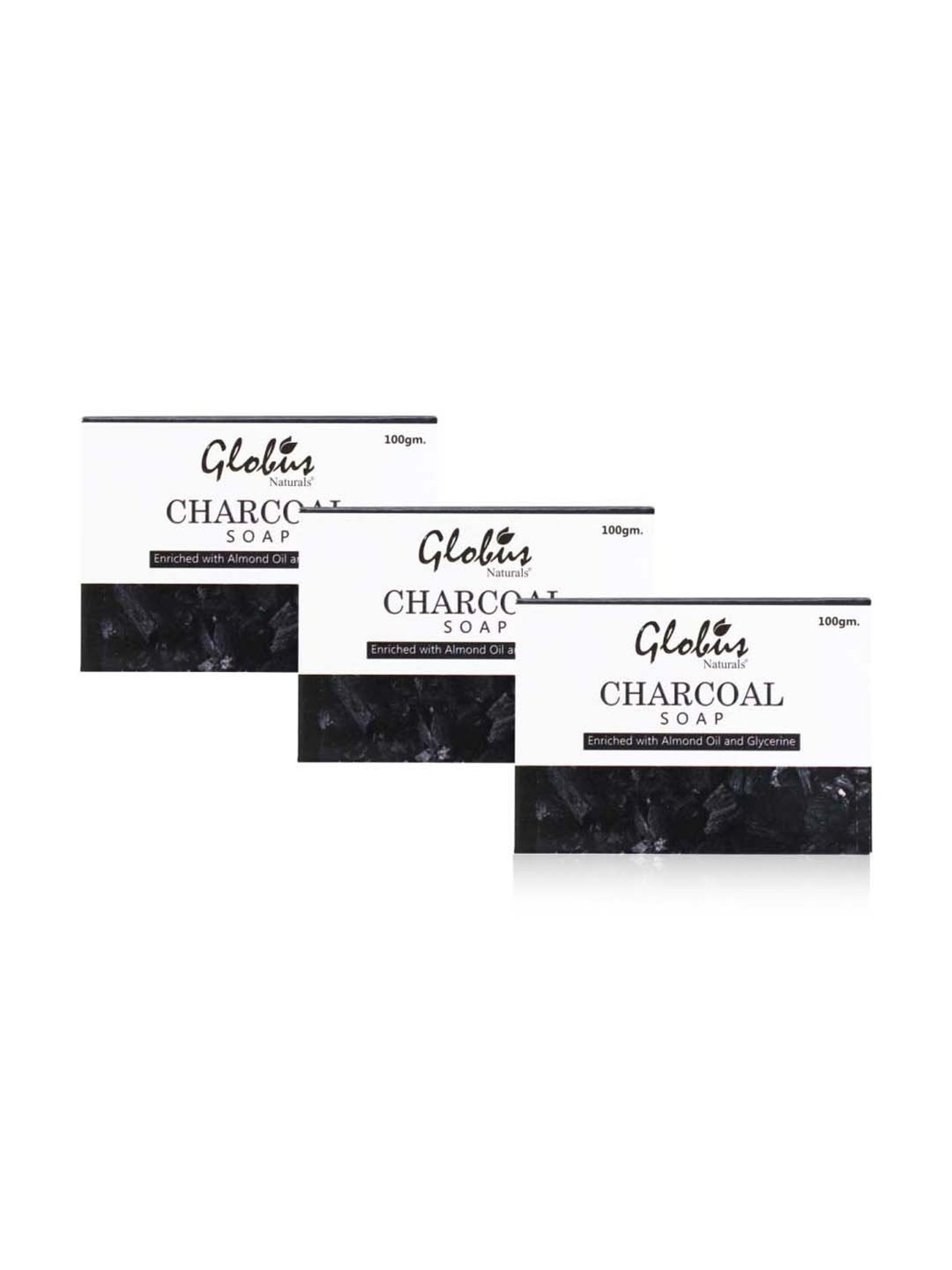 Globus Naturals Charcoal Soap Enriched with Almond Oil & Glycerine - 100 gm (Pack of 3)