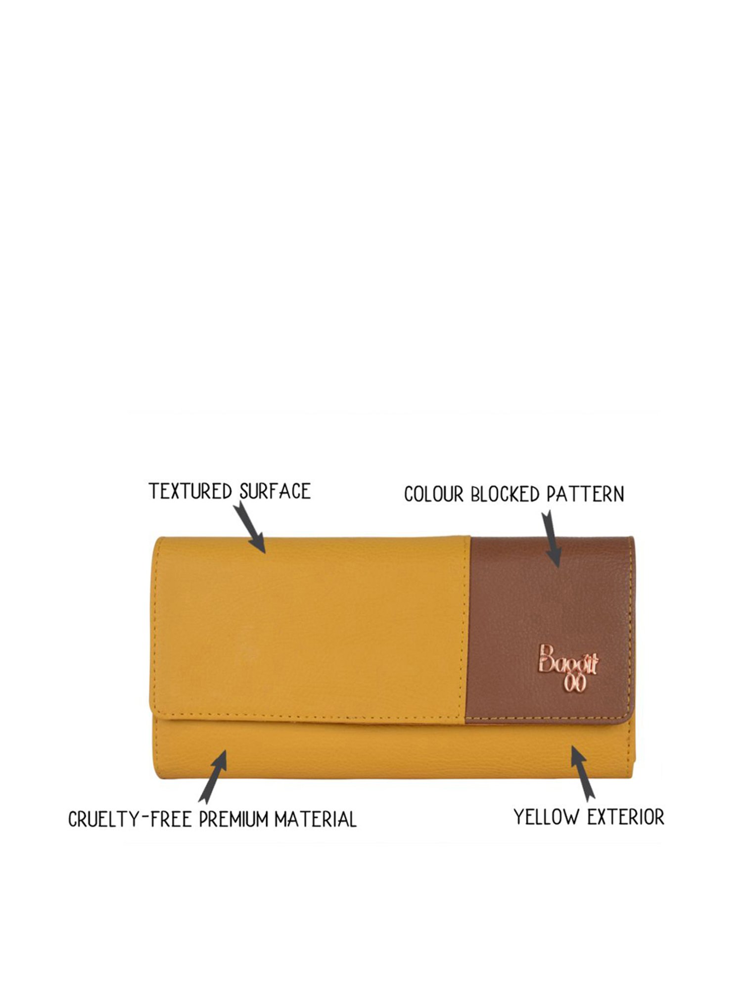 Baggit Yellow Color Block Tri-Fold Wallet for Women