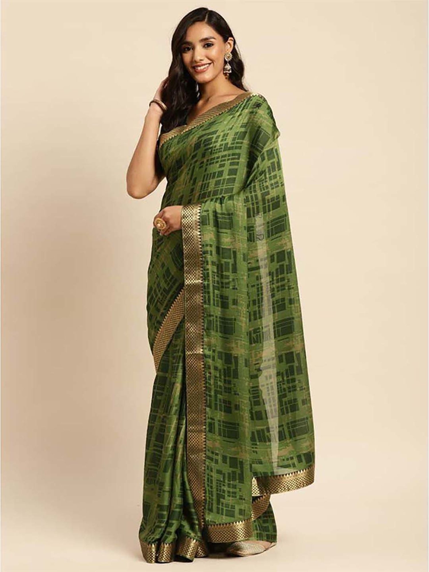Rangita Green Printed Saree With Unstitched Blouse