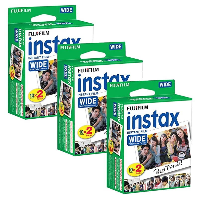 Instax Wide Instant Film + Plastic Photo Frames (Blue, Green, Pink, Yellow & Purple &ndash; Deluxe Bundle (60 Film)