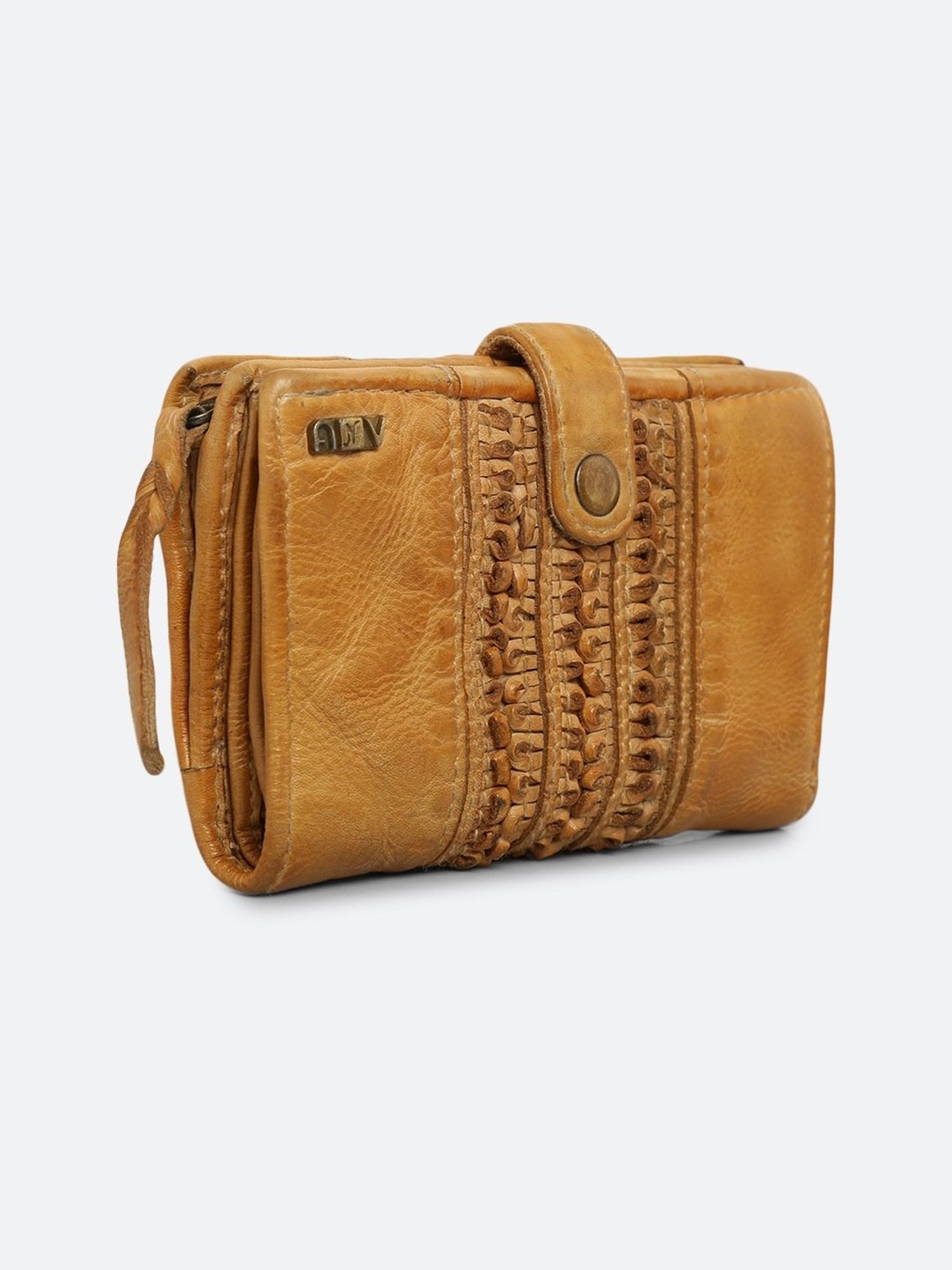 Art N Vintage Volga Mustard Yellow Leather Textured  Bi-Fold Wallet for Women