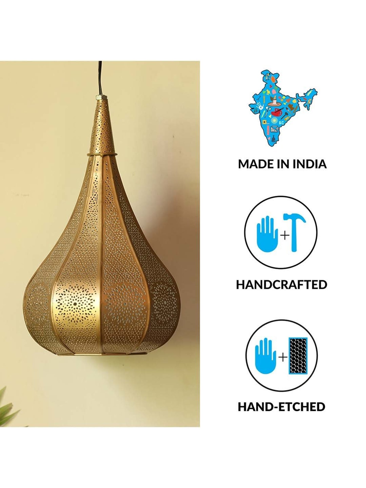 ExclusiveLane 'Morrocan Flame' Metallic Brown Iron Hand-Etched Pendant Lamp - Set of 1