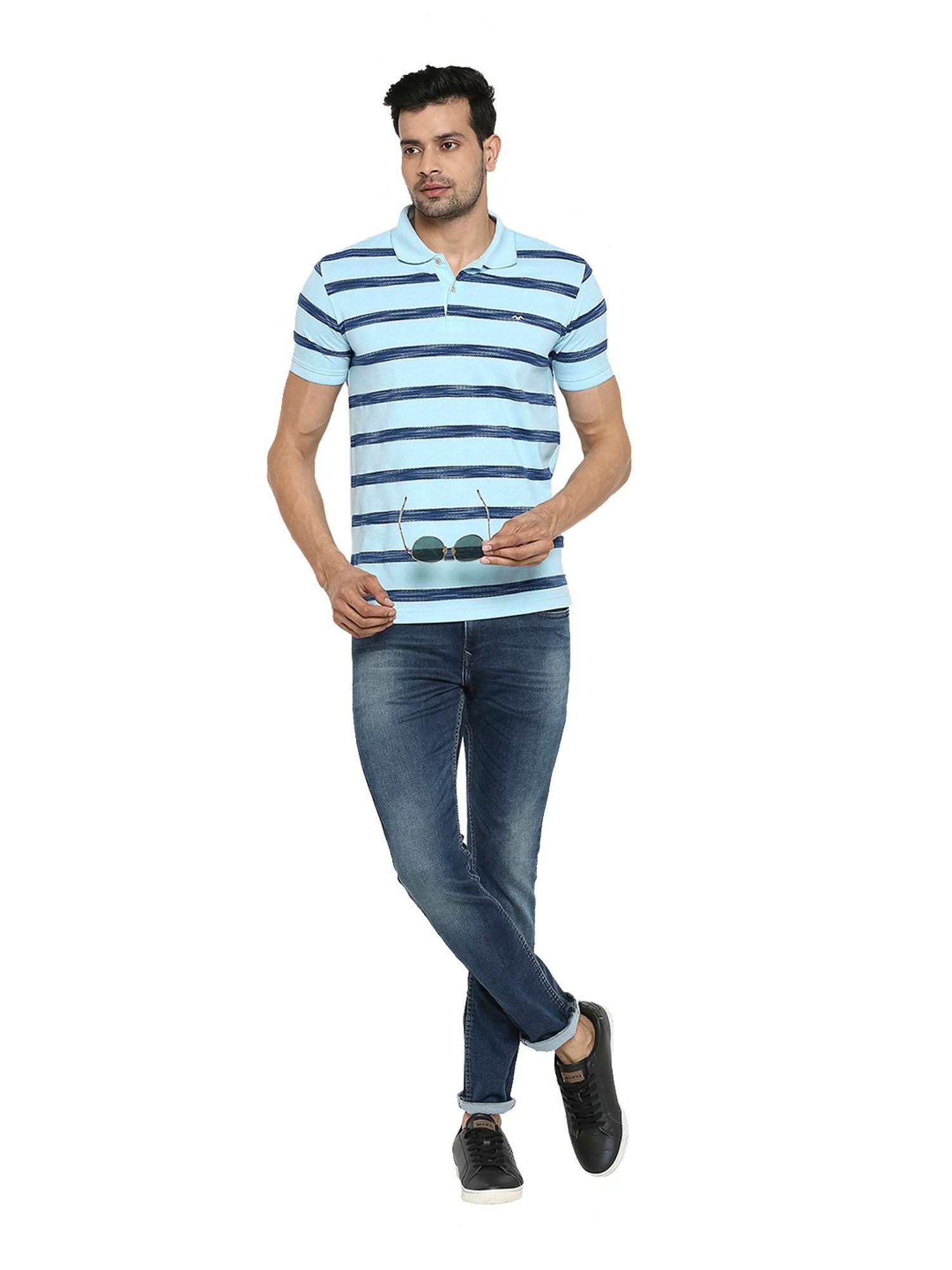 Mufti Blue Striped Polo T-Shirt