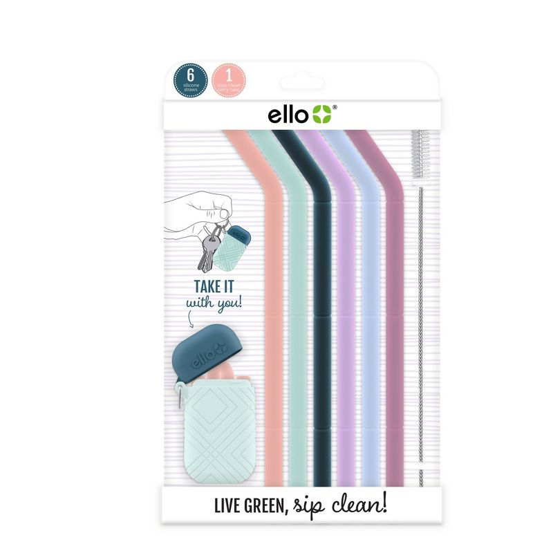 Ello Set of 6 Reusable Silicone Straws with Carrying Case - Beach House