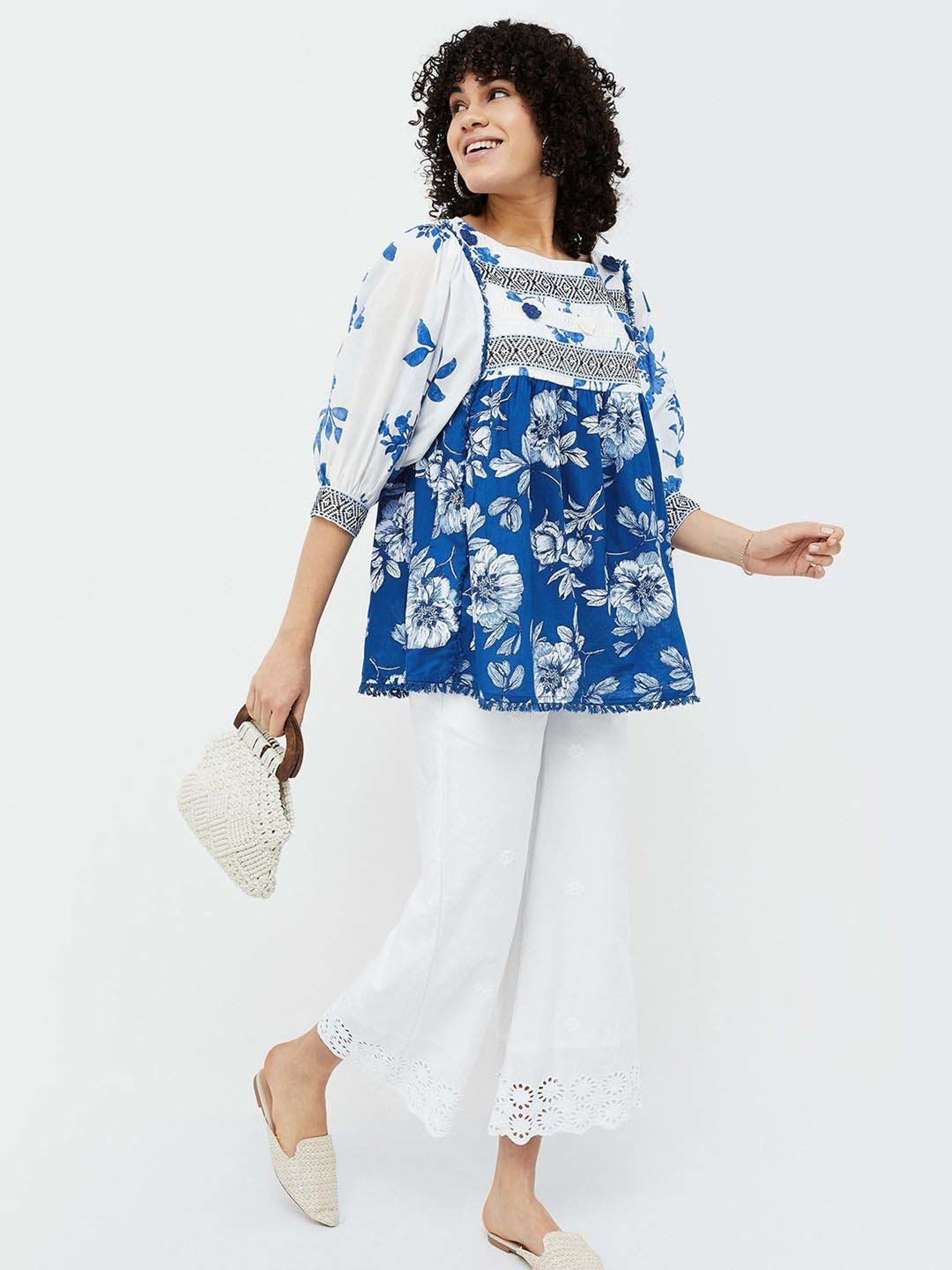 Colour Me by Melange Blue Cotton Printed Top
