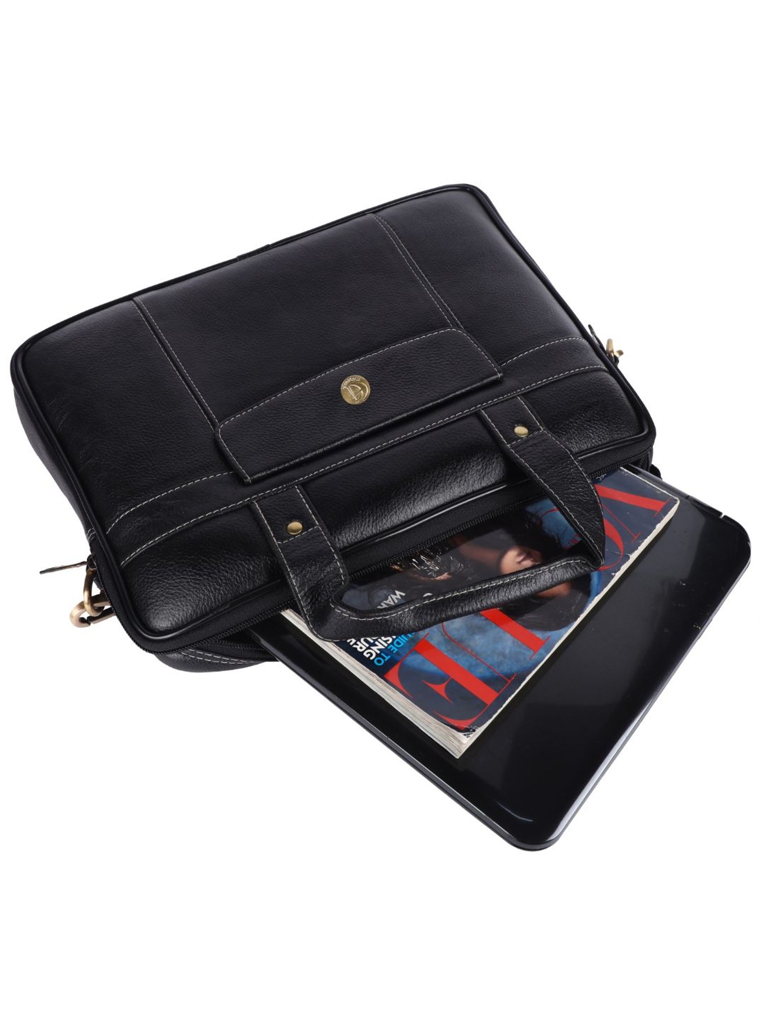 HiLEDER 100% Pure Genuine Leather Briefcase Laptop Messenger Business Bag for Men and Women, Black