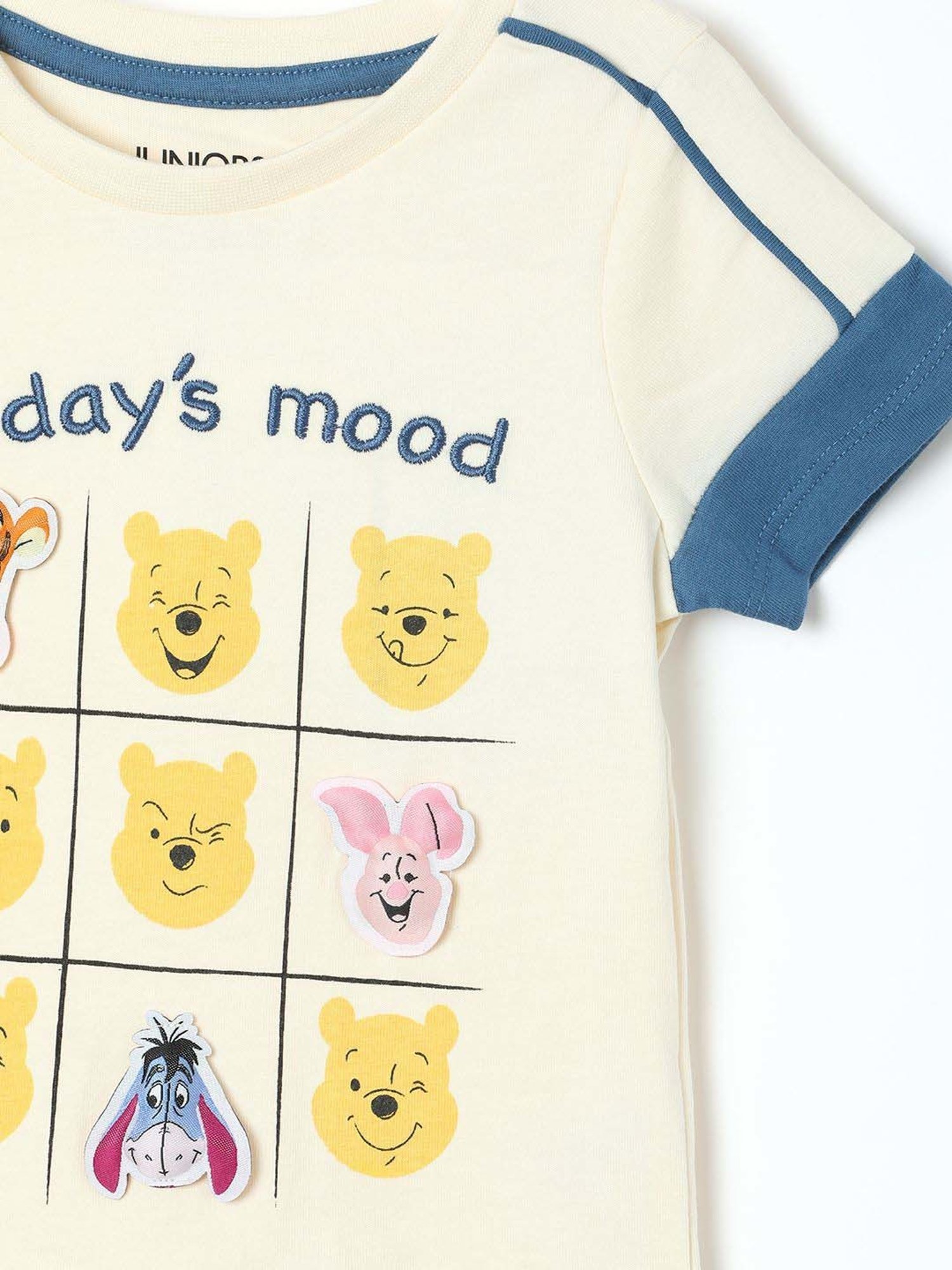 Juniors by Lifestyle Boys Cream & Blue Cotton Printed T Shirt