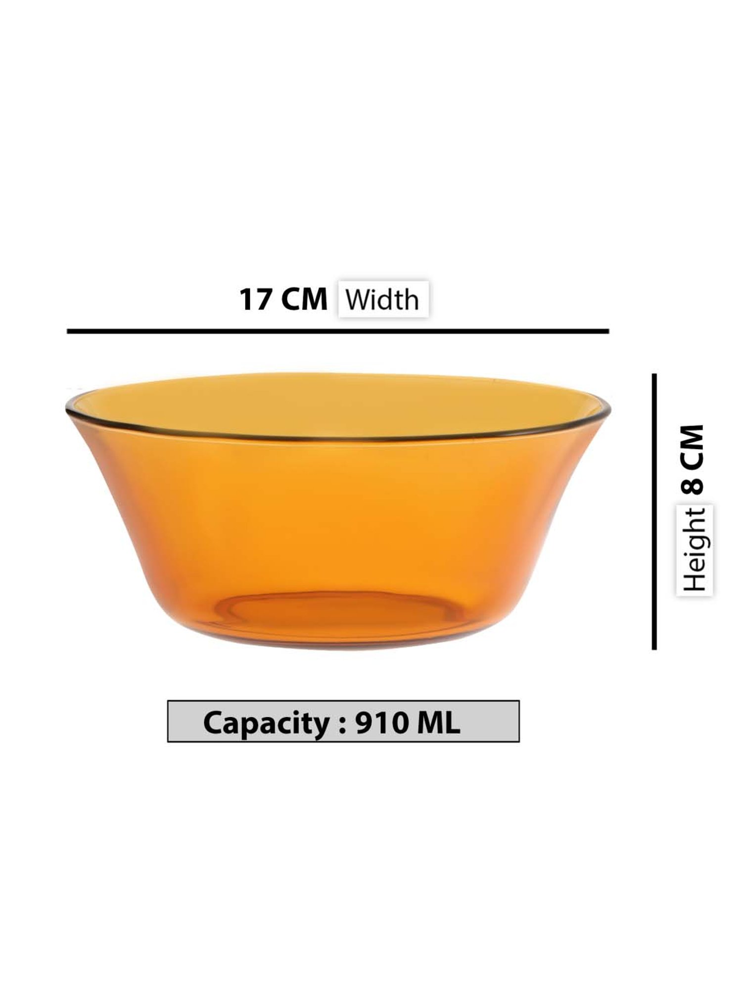 Duralex 'Lys' Orange Glass 17 cm Table Serving Bowl (0.91 L) - Set of 6