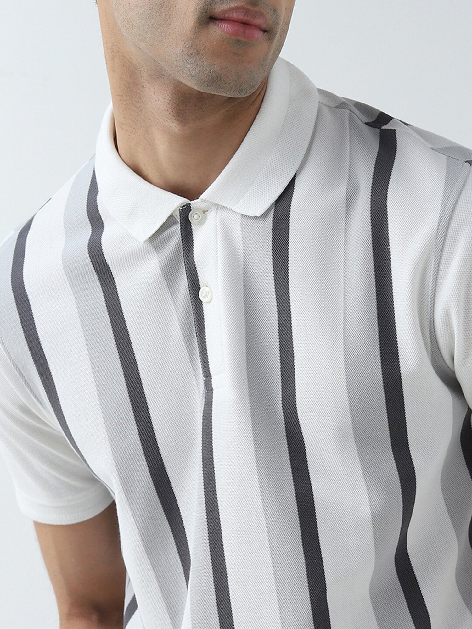 WES Casuals by Westside Grey Striped Relaxed-Fit Polo T-Shirt