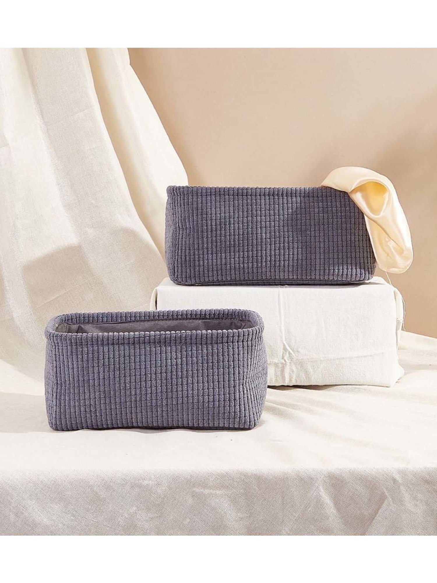 Mason Home Ribbed Grey Velvet Basket (Set of 2)