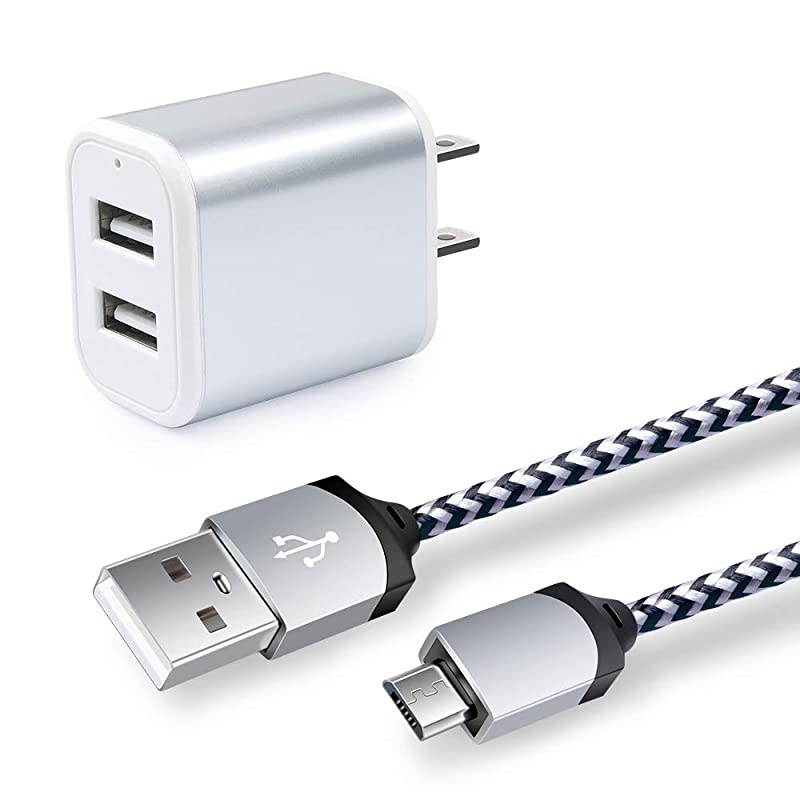 USB Wall Charger, USB Plug, Android Phone Charger, Charger Block 2.1A Dual Port Charging Cube Power Adapter with 6ft Micro USB Charger for Galaxy J7 J5 J3, Samsung S7/S6 Edge, LG stylo 2/3