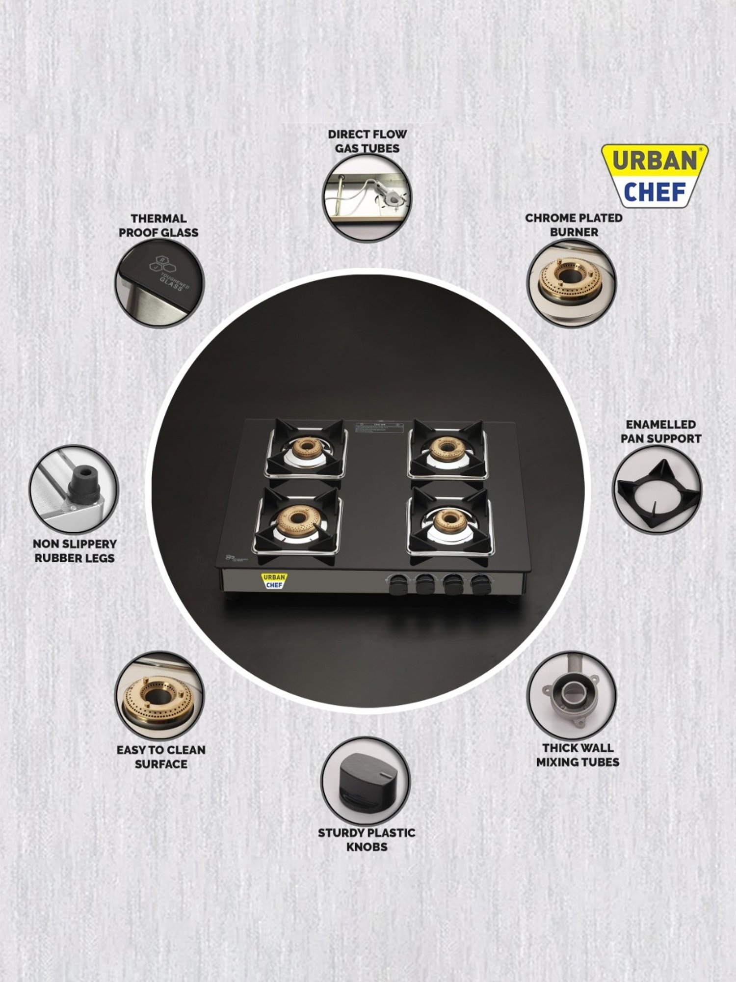 Urban Chef Gas Stove with 4 burners ( Black )