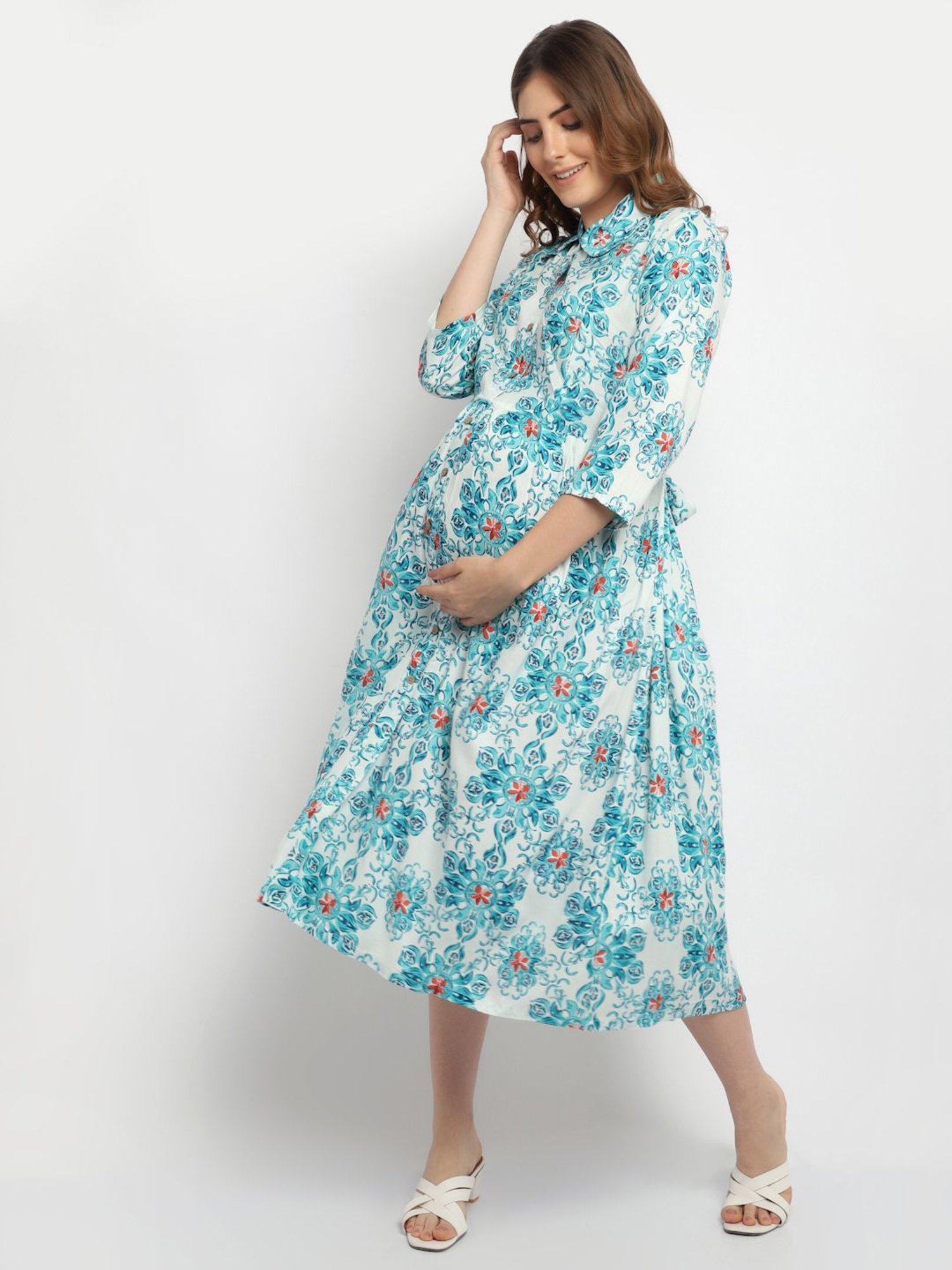 Moms Maternity Blue Printed Dress