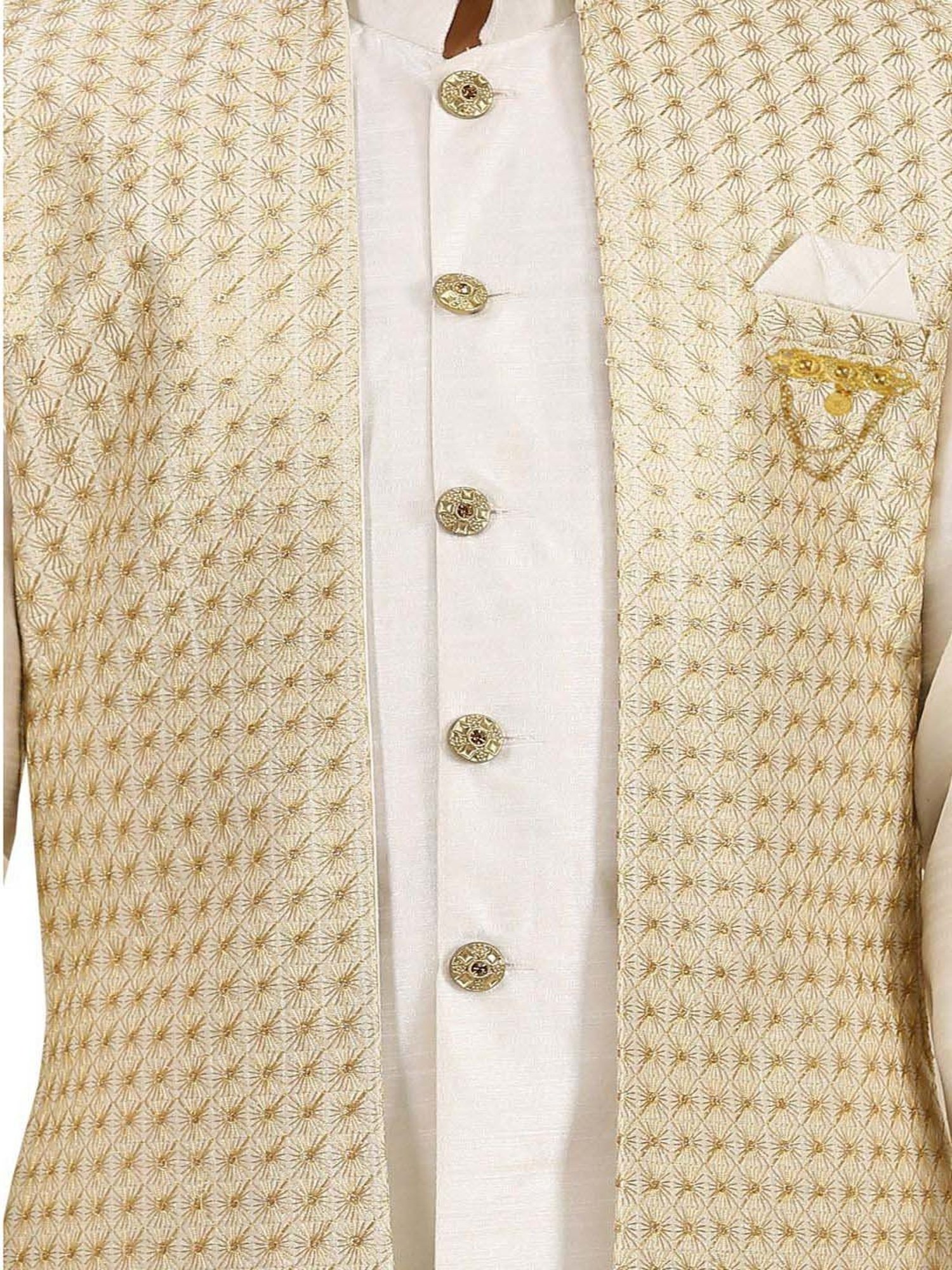 Ahhaaaa Kids Cream & White Embellished Full Sleeves Kurta Set