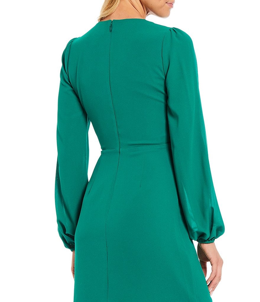 Belle Badgley Mischka Deep V-Neck Long Sleeve Georgette Erika Dress