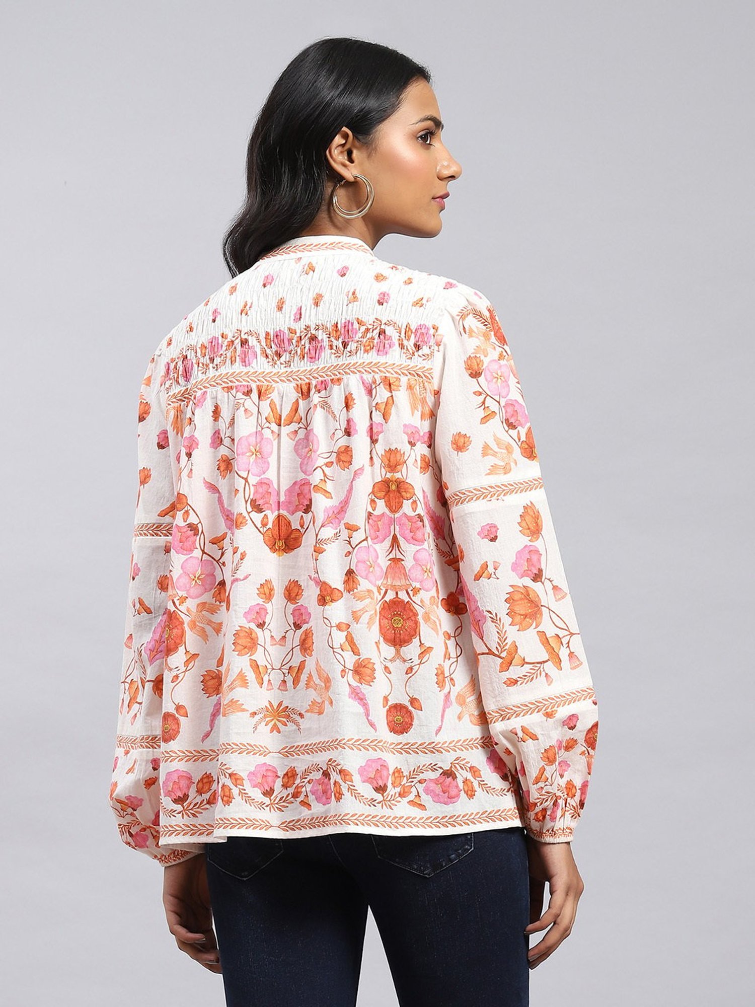 Label Ritu Kumar White Floral Print Top