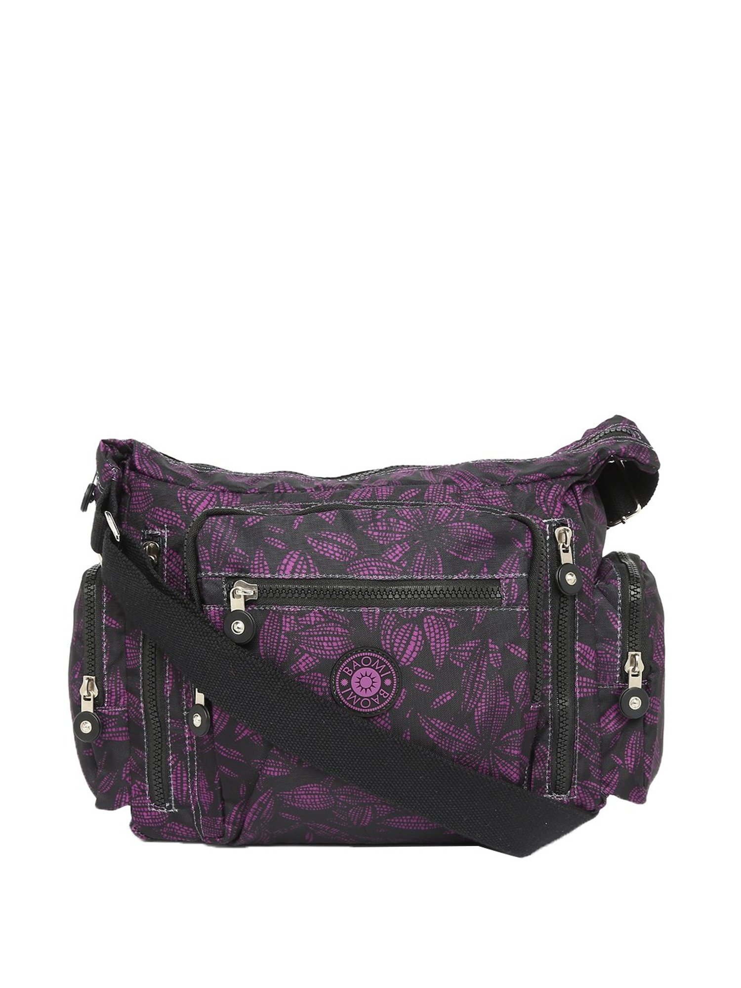Baomi Black & Purple Printed Medium Sling Handbag