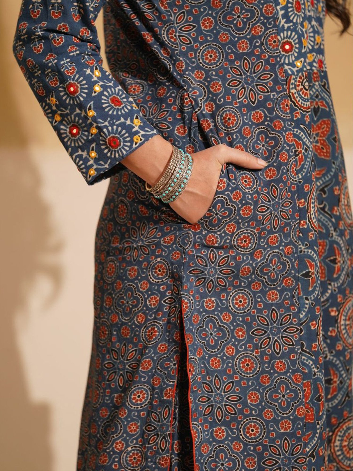 Love Chic Indigo Blue Cotton Ajrakh Straight Kurta