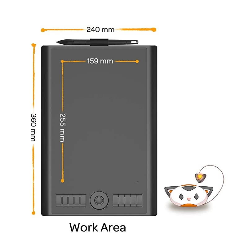 M10K2018 10 x 625 inches Graphic Drawing Tablet 8192 Levels of Pressure Digital Pen Tablet with BatteryFree Stylus