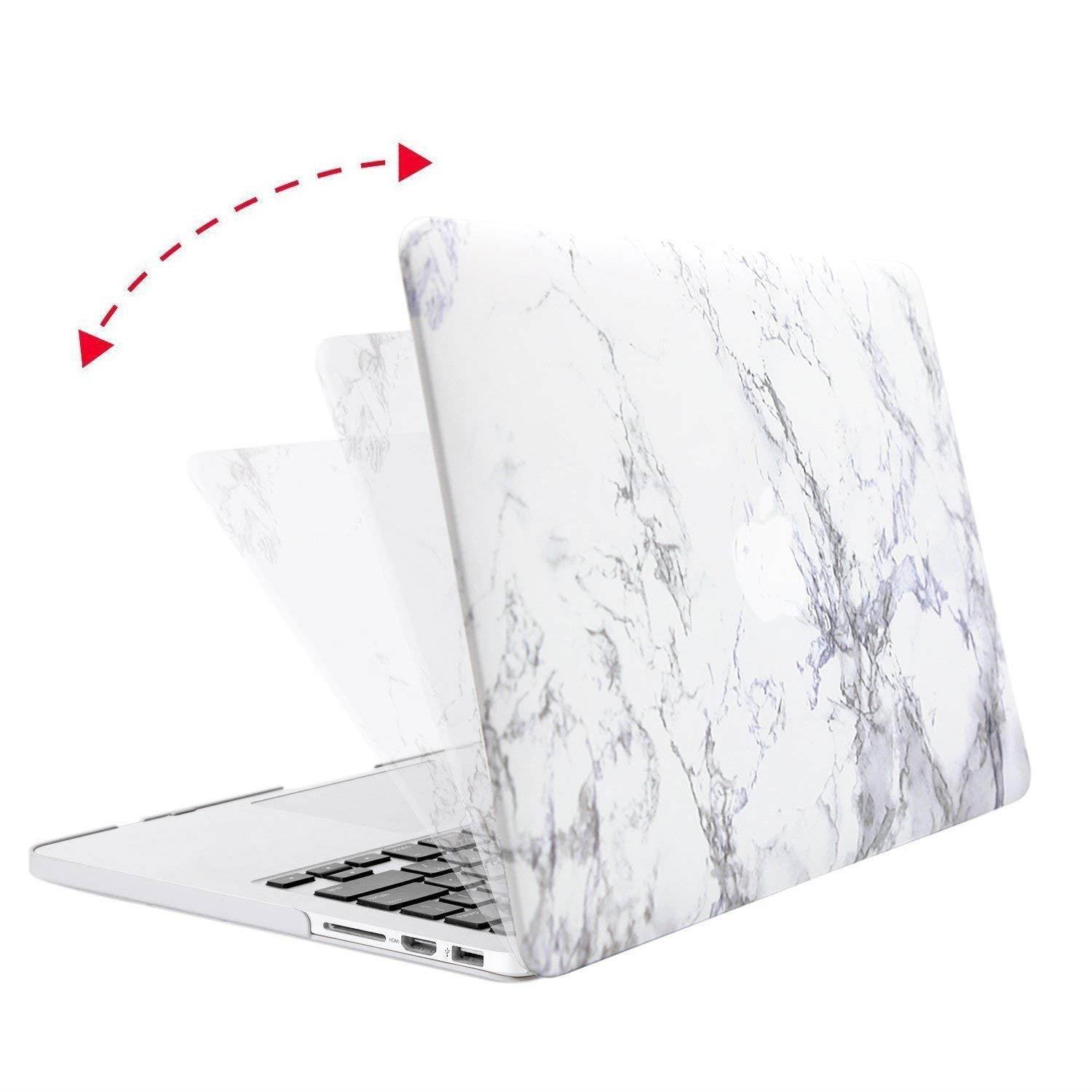 MOSISO Plastic Pattern Hard Case Only Compatible MacBook Pro (W/O USB-C) Retina 13 Inch (A1502/A1425)(W/O CD-ROM) Release 2015/2014/2013/end 2012 & Keyboard Cover & Screen Protector, White Marble