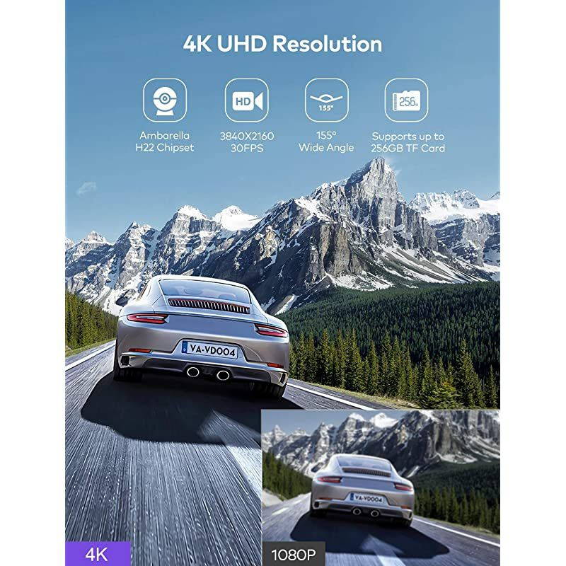Dash Cam,  4K 3840X2140@30Fps Wi-Fi Car Dash Camera with Sony Night Vision Sensor, Dashboard Camera Recorder with Parking Mode, G-Sensor, Loop Recording, Support 256GB Max