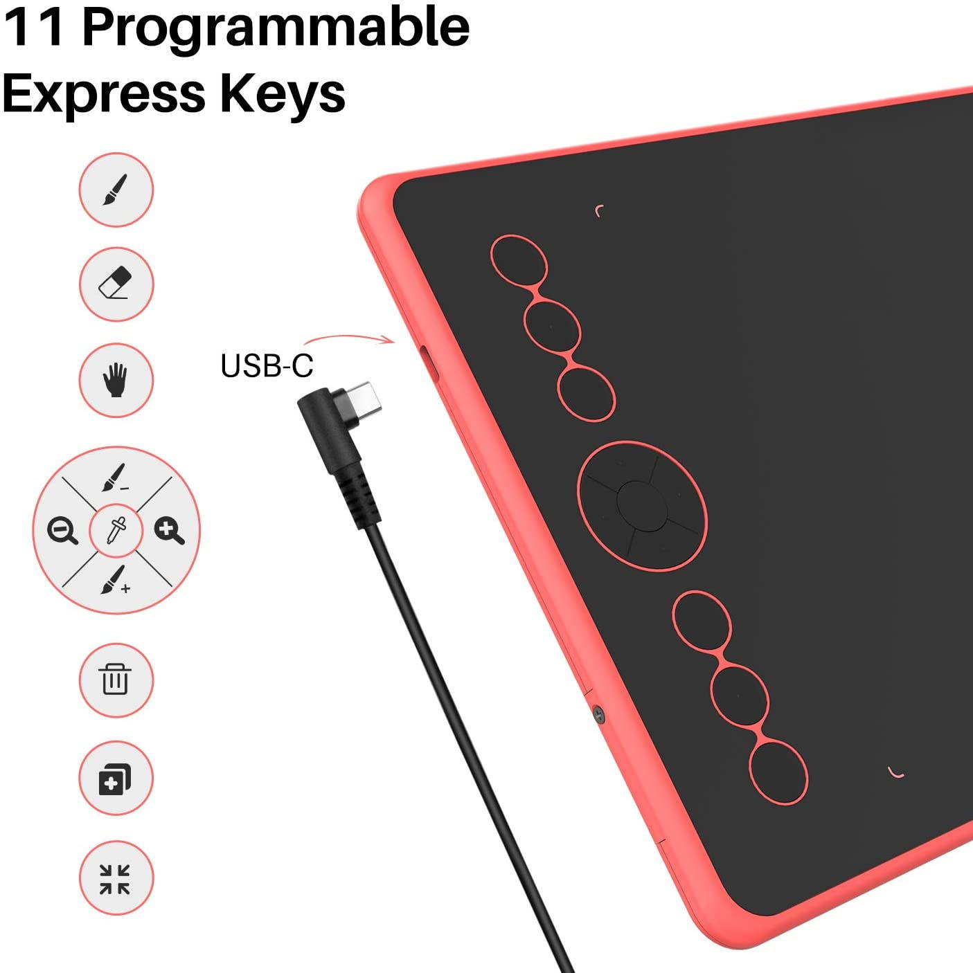 HUION Inspiroy Ink H320M Graphics Drawing Tablet, Dual-Purpose LCD Writing Tablet 8192 Pen Pressure Battery-Free Stylus Tilt Function Android Supported with Sleeve Bag (Coral Red)