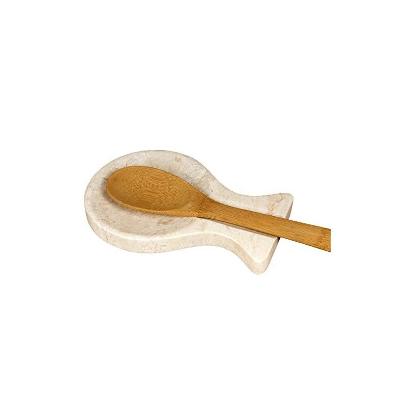 Natural Champagne Marble Rest Spoon Cooking Utensil Holder, 8.6" L x 4.9" W x 0.8" H, Beige