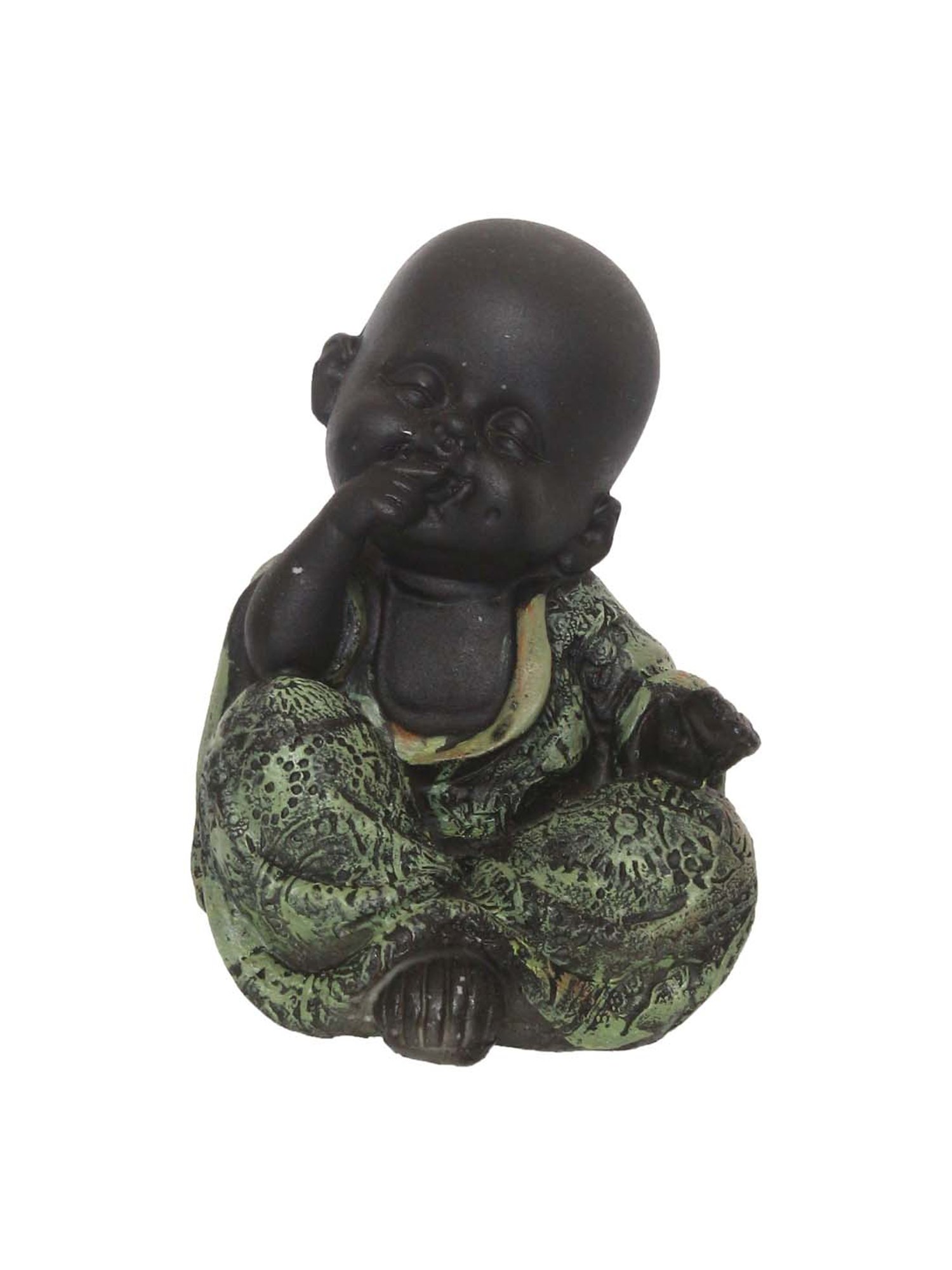 eCraftIndia Decorative Smiling Monk Buddha - Green