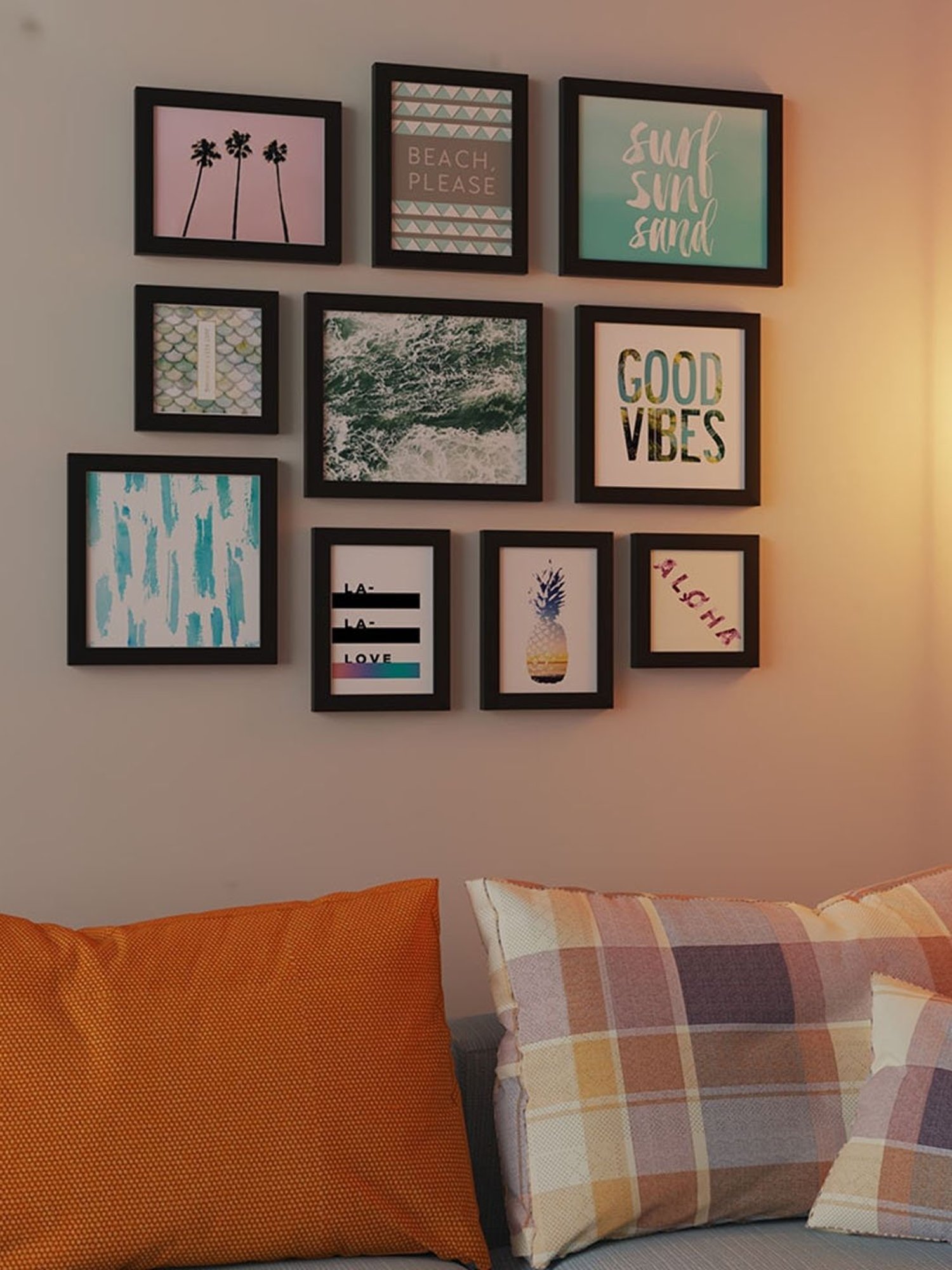 Art Street Black Engineered Wood I SEA You Quotes Framed Wall Poster - Set of 10