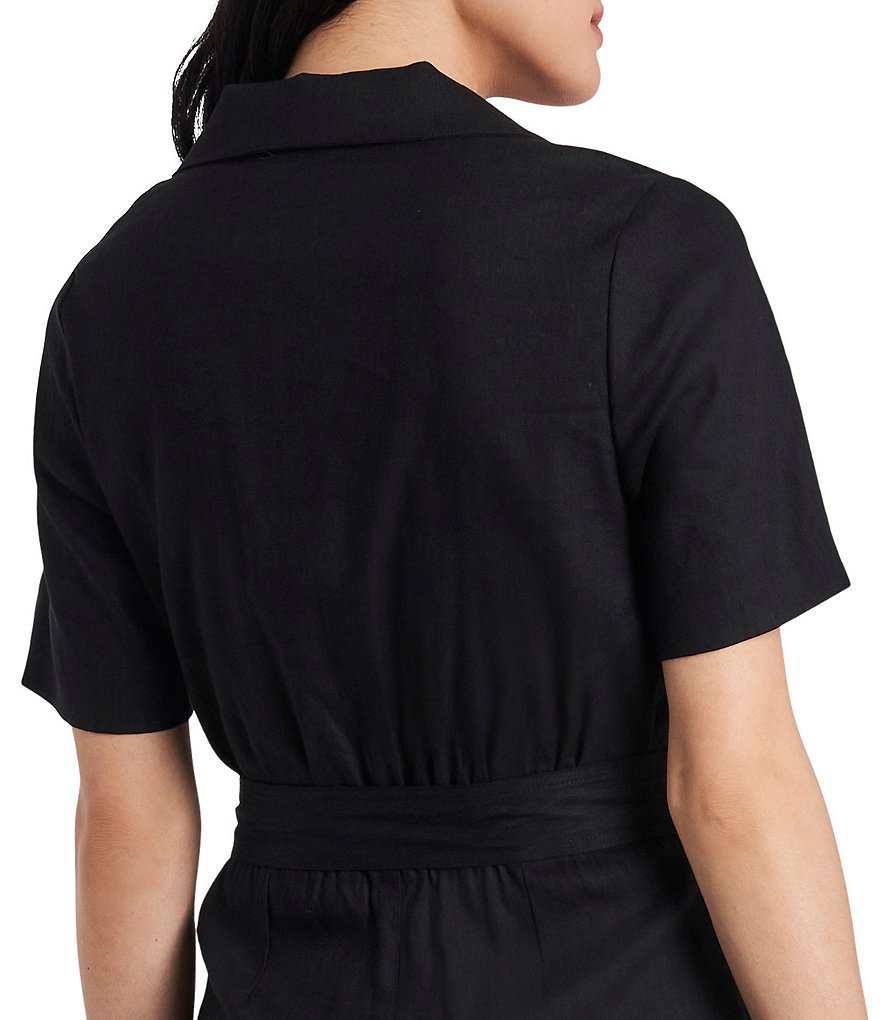 Vince Camuto Linen Blend Short Sleeve Button Front Jumpsuit