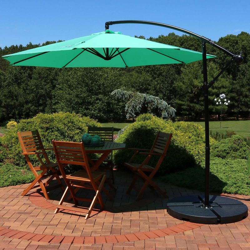 Sunnydaze Outdoor Steel Cantilever Offset Patio Umbrella with Air Vent, Crank, and Base - 9' - Seafoam