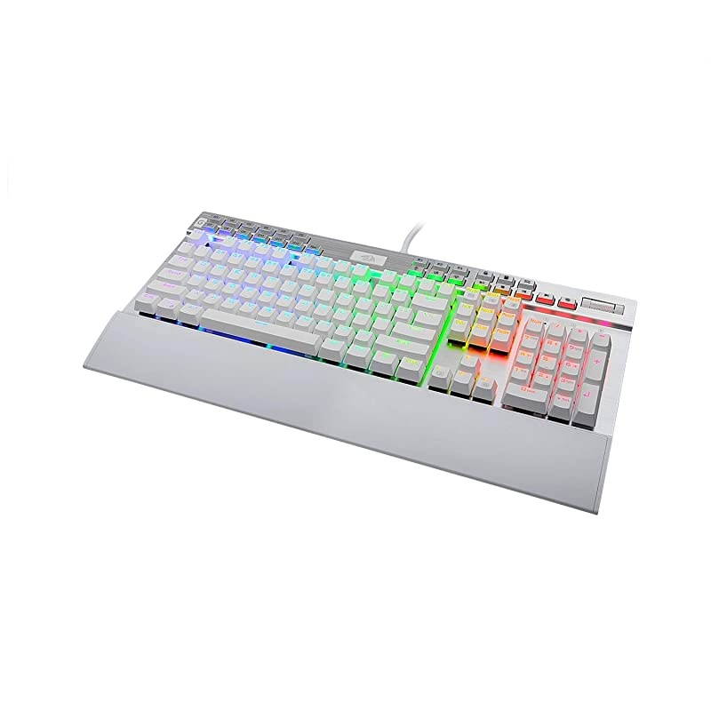 K550 Mechanical Gaming Keyboard RGB LED Backlit with Brown Switches Macro Recording Wrist Rest Volume Control Full Size Yama USB Passthrough for Windows PC Gamer White