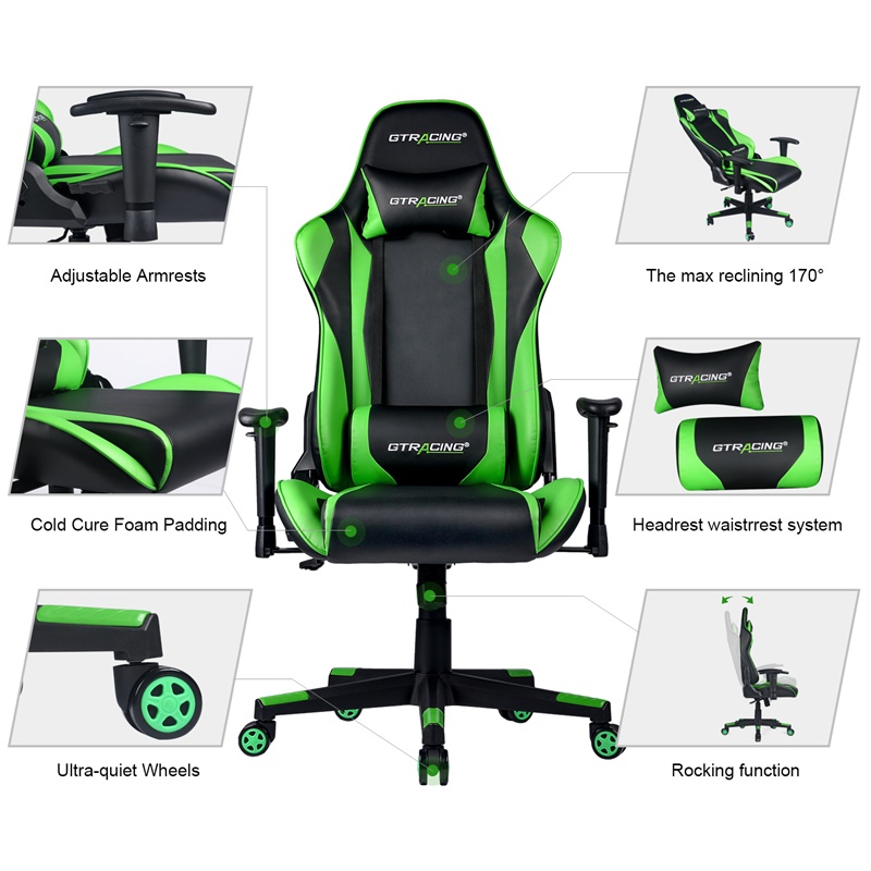 Gaming Chair, Racing Style Computer Desk Chair Padded Armrests Ergonomic Lumbar Support Adjustable Height