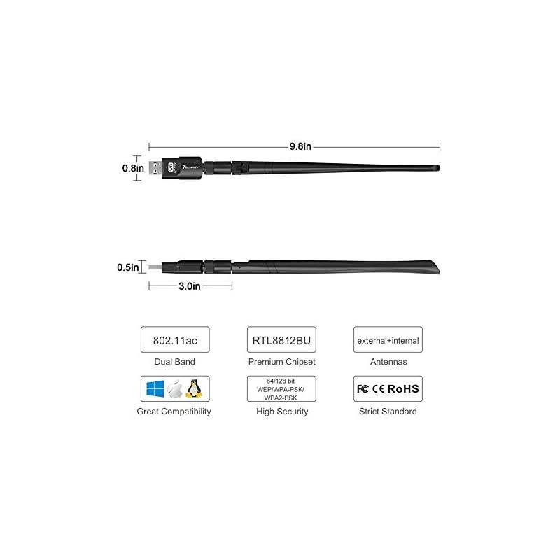 USB WiFi Adapter 1200Mbps  USB 30 WiFi 80211 ac Wireless Network Adapter with Dual Band 242GHz300Mbps 58GHz866Mbps 5dBi High Gain Antenna for Desktop Windows XPVista 710 Mac