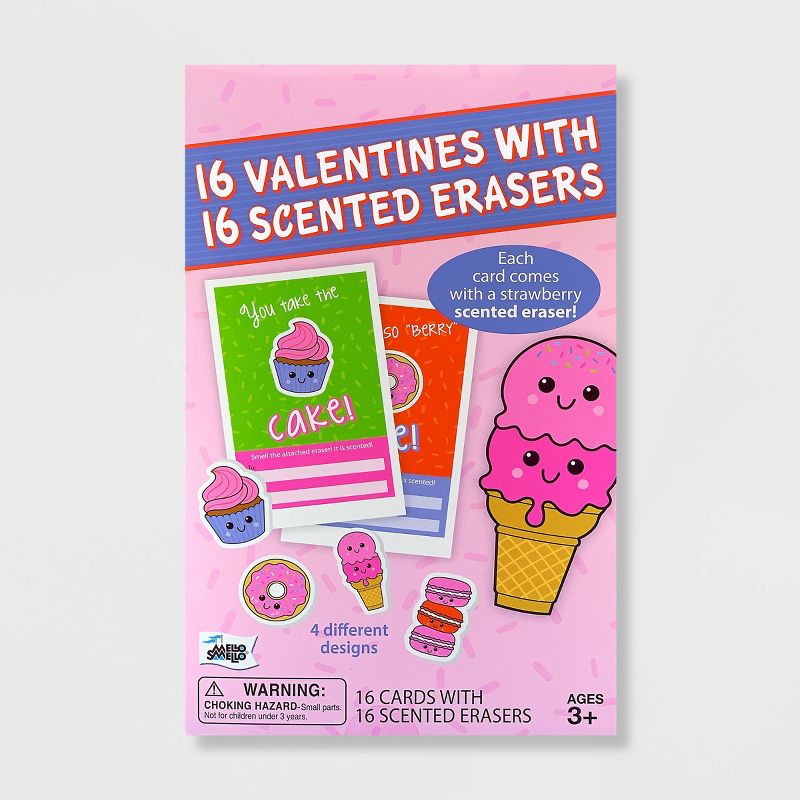 16ct Valentines Scented Strawberry Treat Erasers