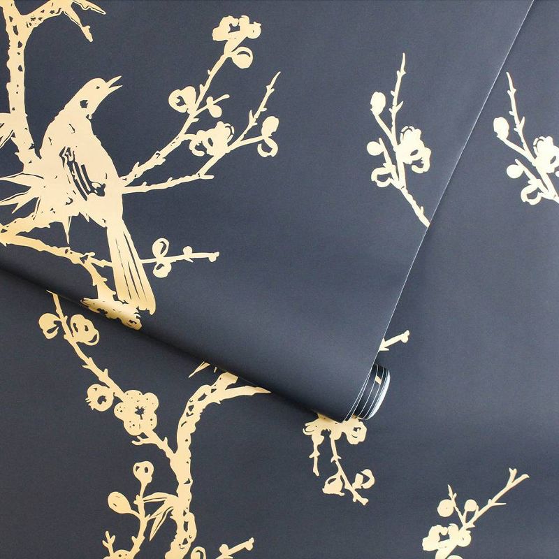 Tempaper Bird Watching Self Adhesive Removable Wallpaper Black/Gold