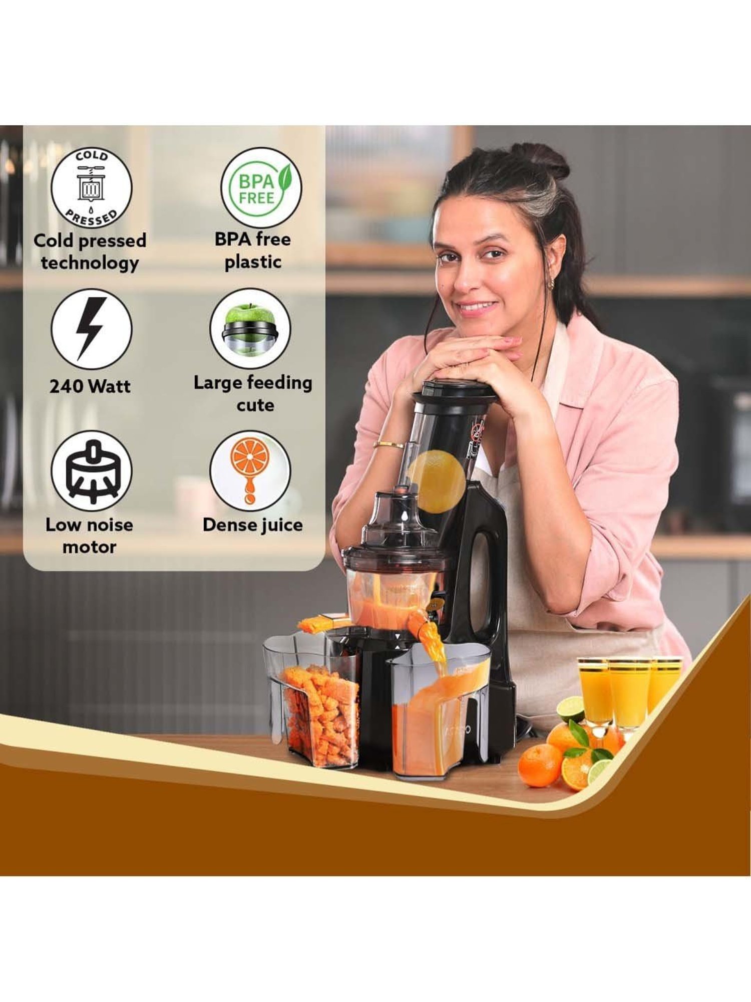 Agaro Royal 240W Slow Juicer with 3 Strainers (Black)