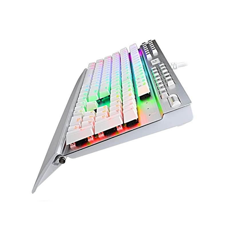 K550 Mechanical Gaming Keyboard RGB LED Backlit with Brown Switches Macro Recording Wrist Rest Volume Control Full Size Yama USB Passthrough for Windows PC Gamer White