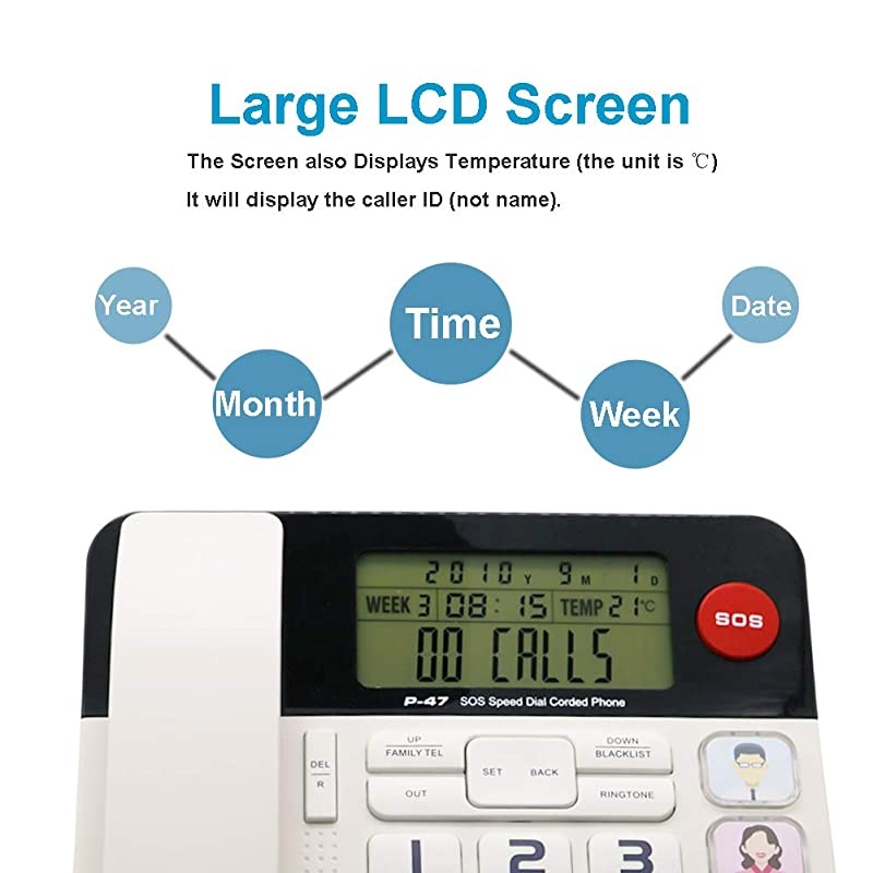 Home Landline Phone with Caller ID  P47 Upgrade Corded Desk Phone for Home with LuminousampLarge ButtonClear VolumeSOS Emergency ButtonSpeed Dial MemoryBlacklist