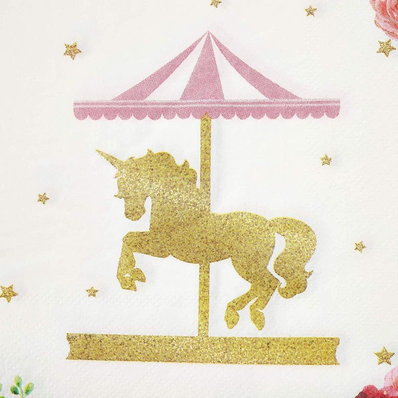 Sparkle and Bash 100 Pack Unicorns Carousel Paper Disposable Napkin Napkins 6.5" Birthday Party Tableware Decorations