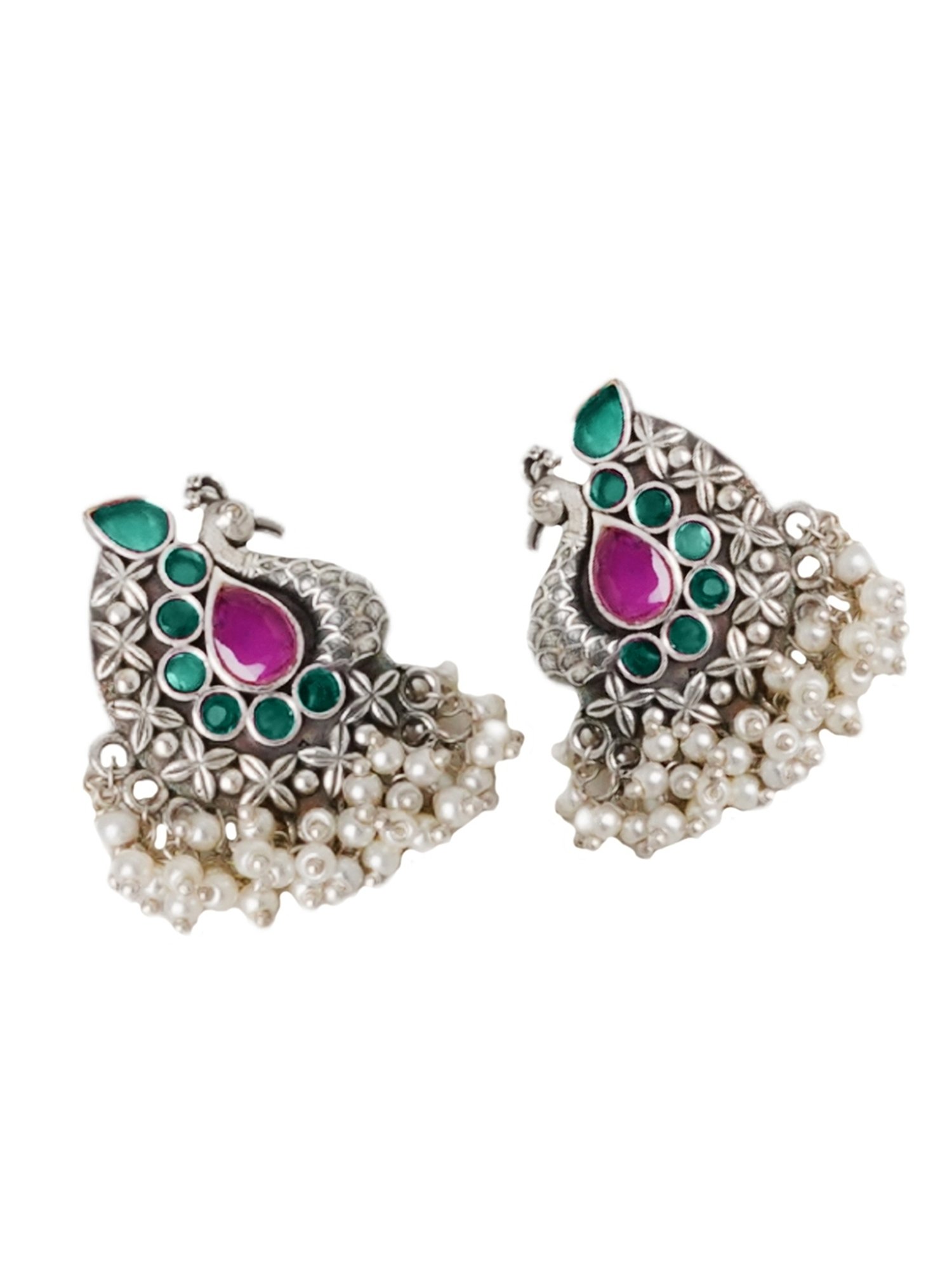 Teejh Ethnic Nirali Multicolored Silver Oxidized Stud Earrings