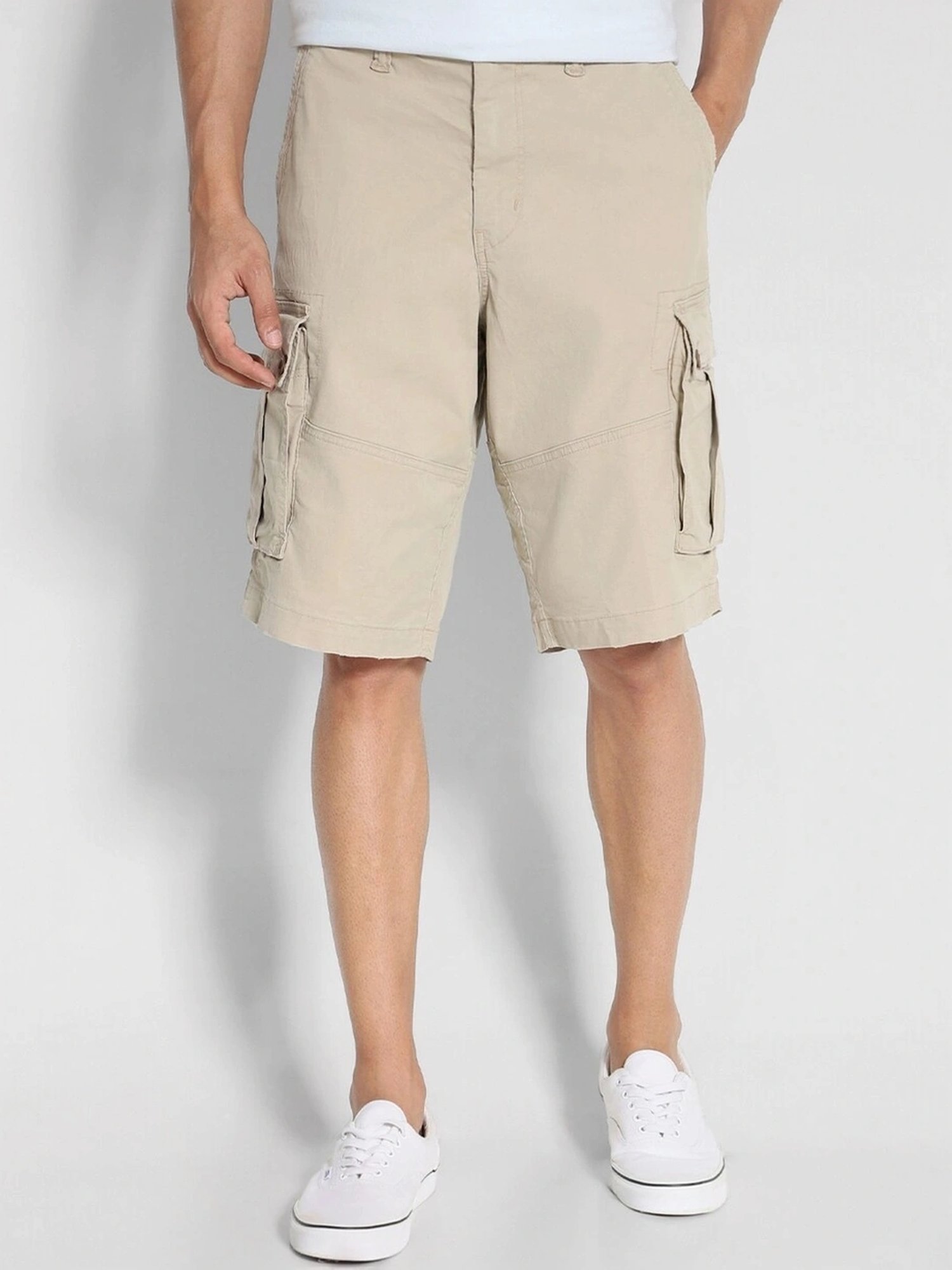 American Eagle Beige Cotton Regular Fit Cargo Shorts