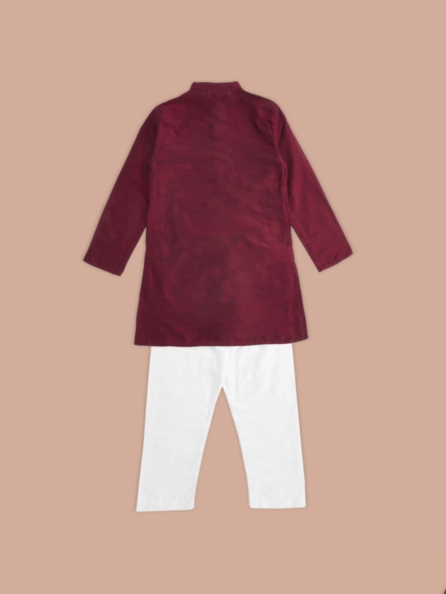 Indus Route by Pantaloons Kids Maroon & White Self Pattern Full Sleeves Kurta Set