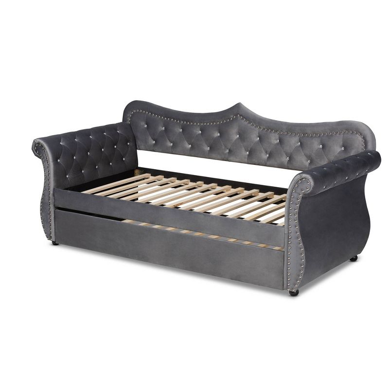 Twin Abbie Velvet Crystal Tufted Daybed with Trundle Gray - Baxton Studio
