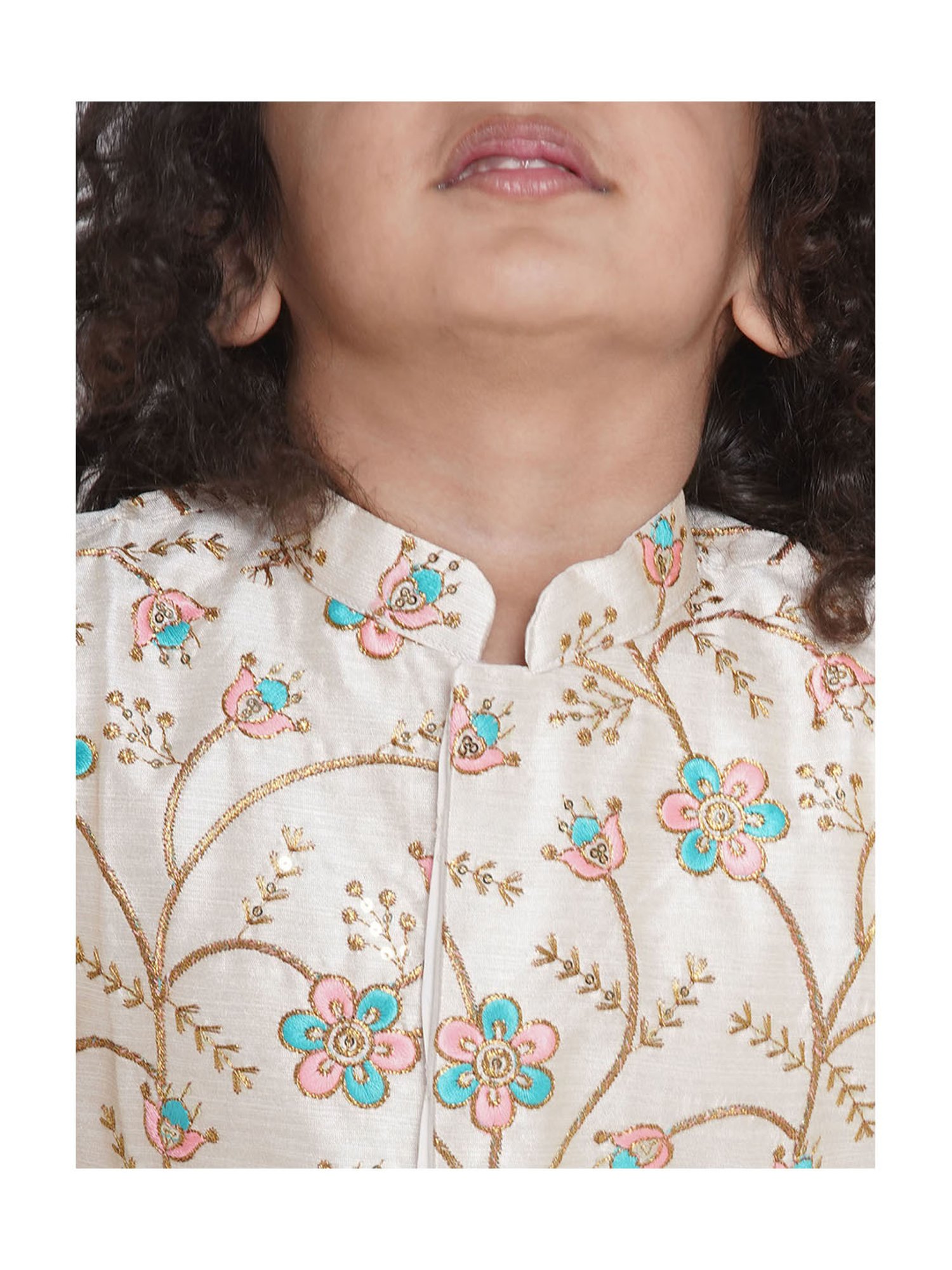 Little Bansi Kids Cream Embroidered Full Sleeves Kurta , Jacket with Dhoti