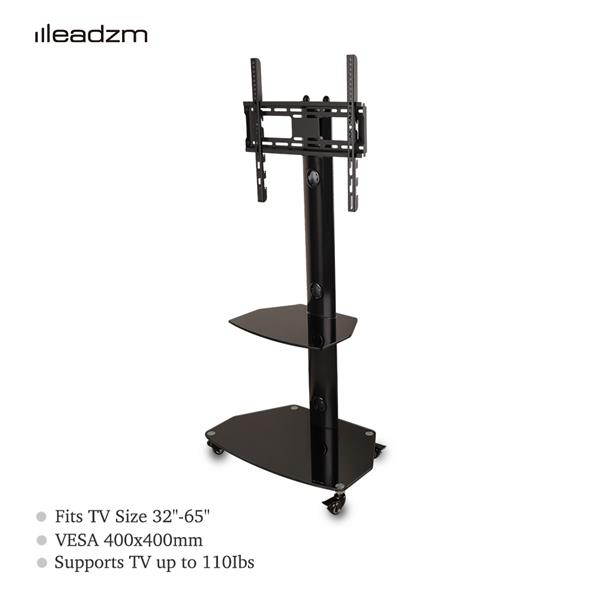 32-65" Corner Floor 2-Tier Shelves TV Stand Rolling Cart with Swivel Bracket Load Capacity110lb / 50kg