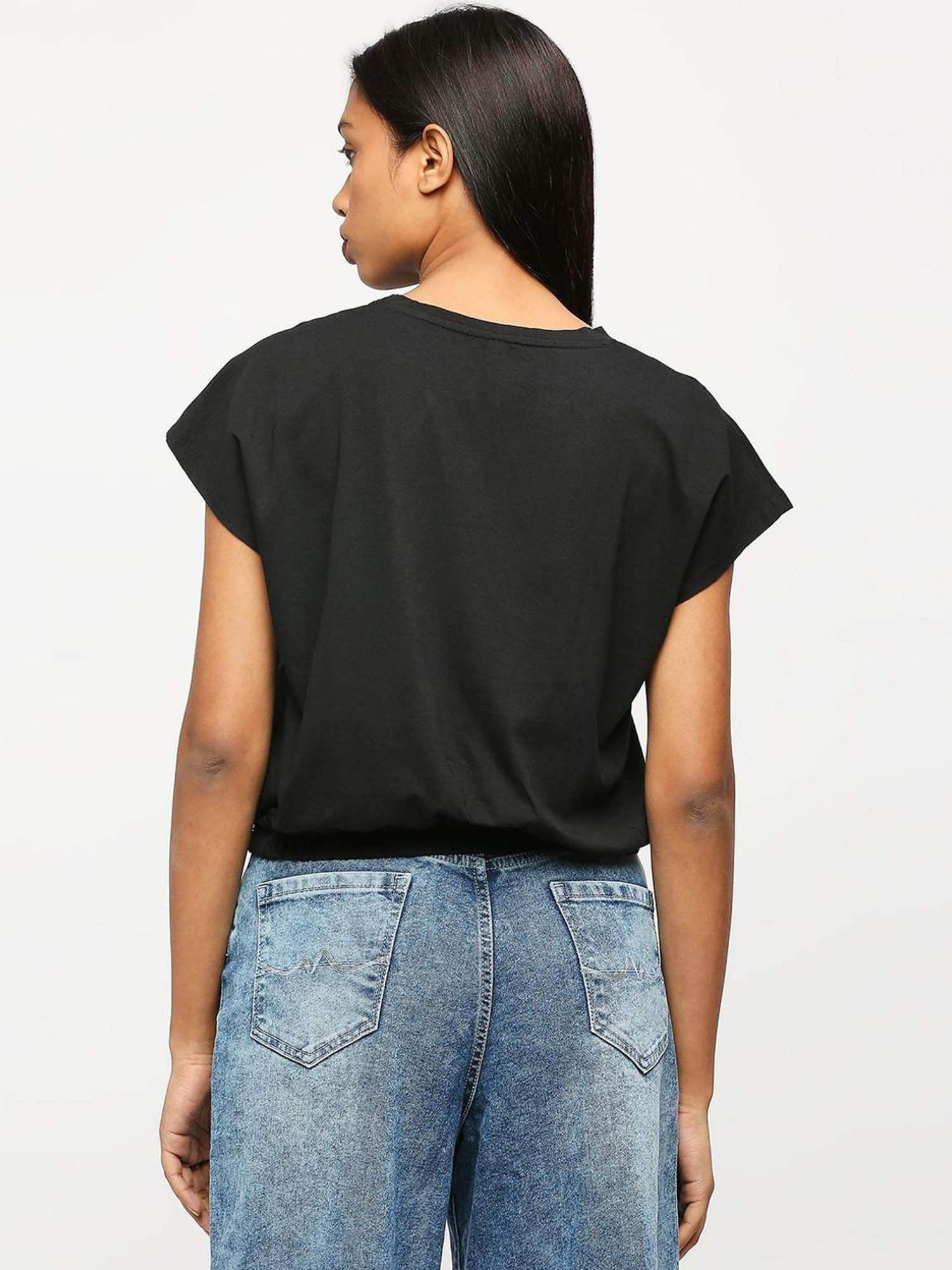 Pepe Jeans Black Cotton Embellished Top