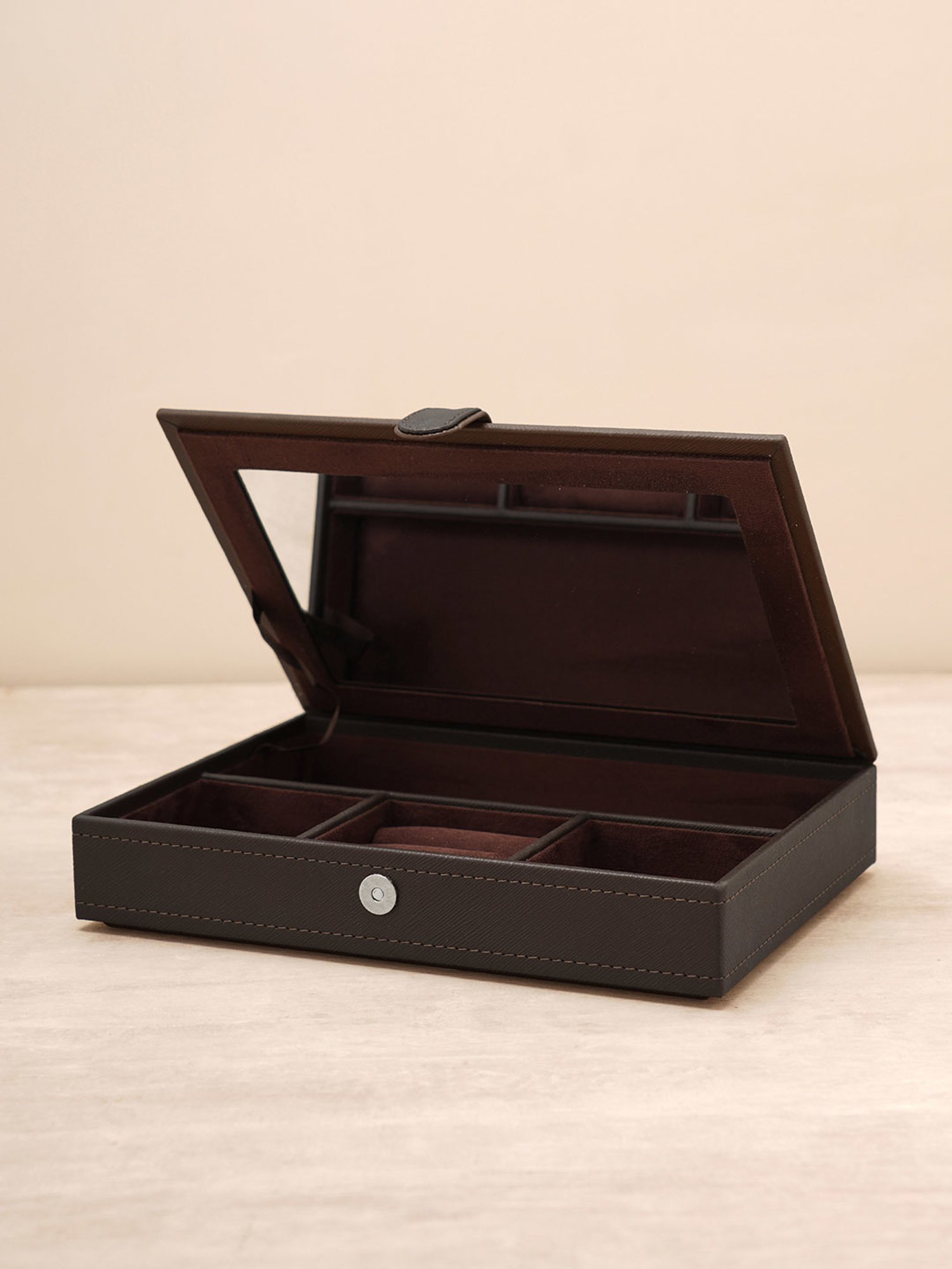 Pure Home and Living Brown Leather Solid Jewellery Organiser