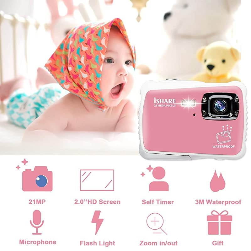 Camera21MP HD 3M Waterproof Digital Camera Waterproof Camera 20 Inch LCD Display8X Digital ZoomFlash and Mic for Boys Girls GiftPink